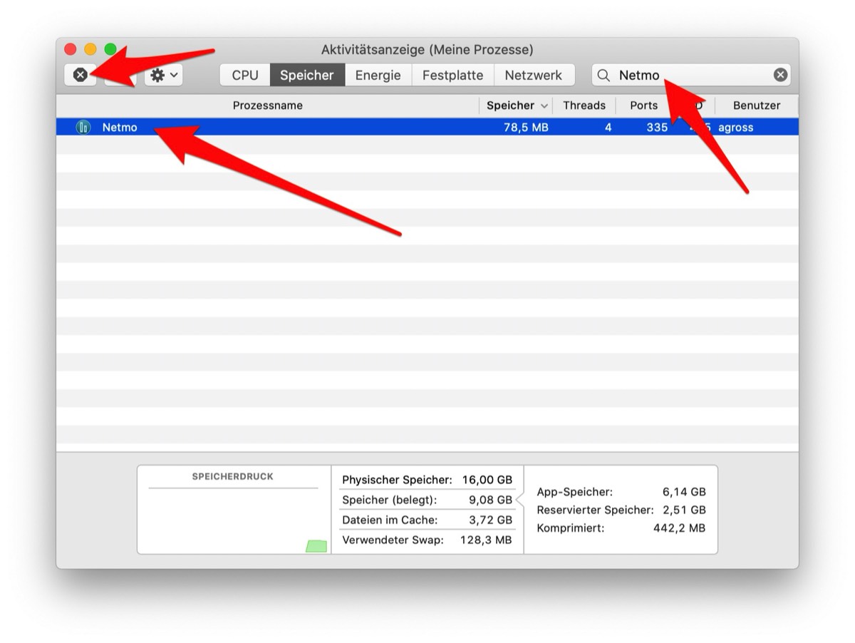 Force-quitting an app via Activity Monitor