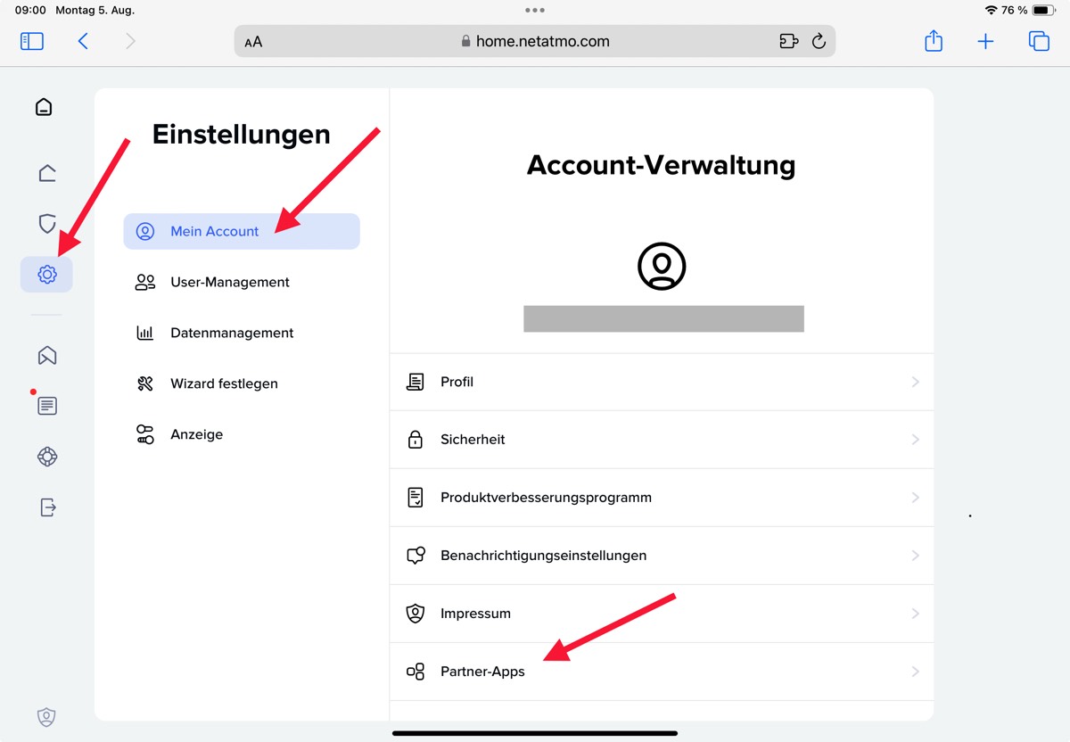 Netatmo account settings, Partner Apps section